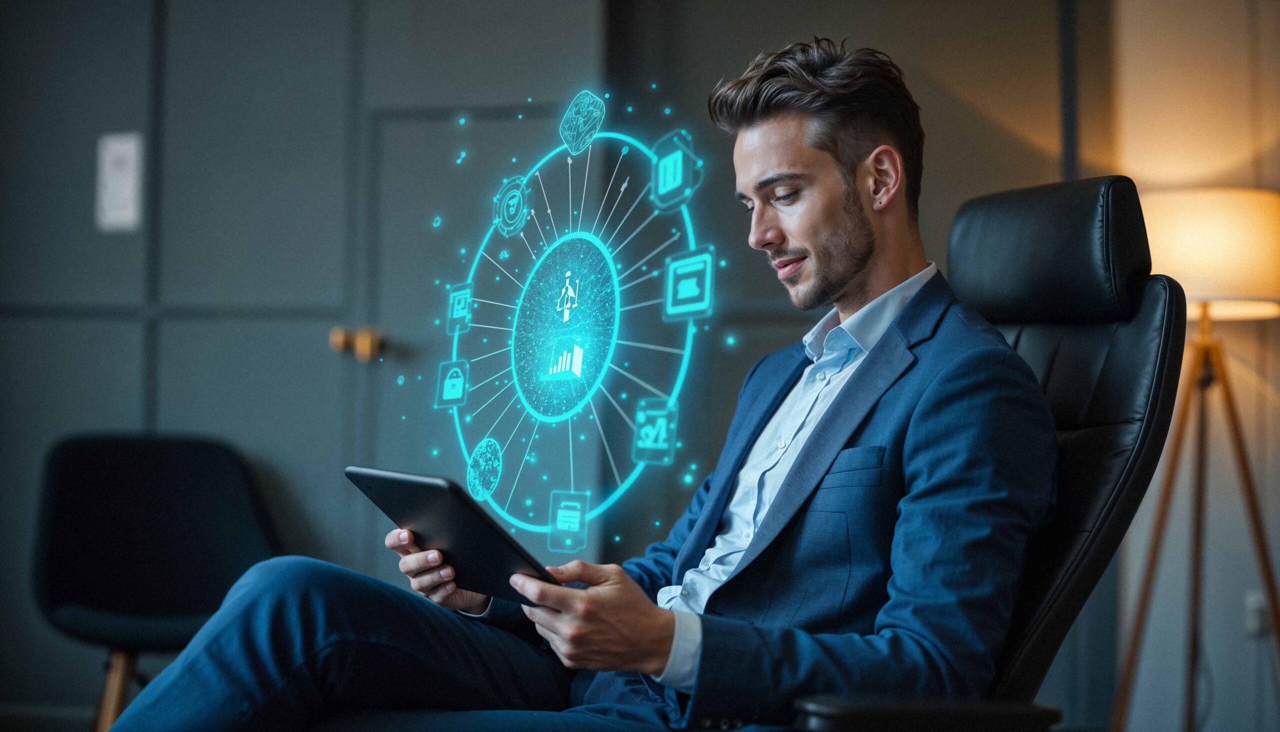 Businessman Using Tablet With Digital Data Interface (1)